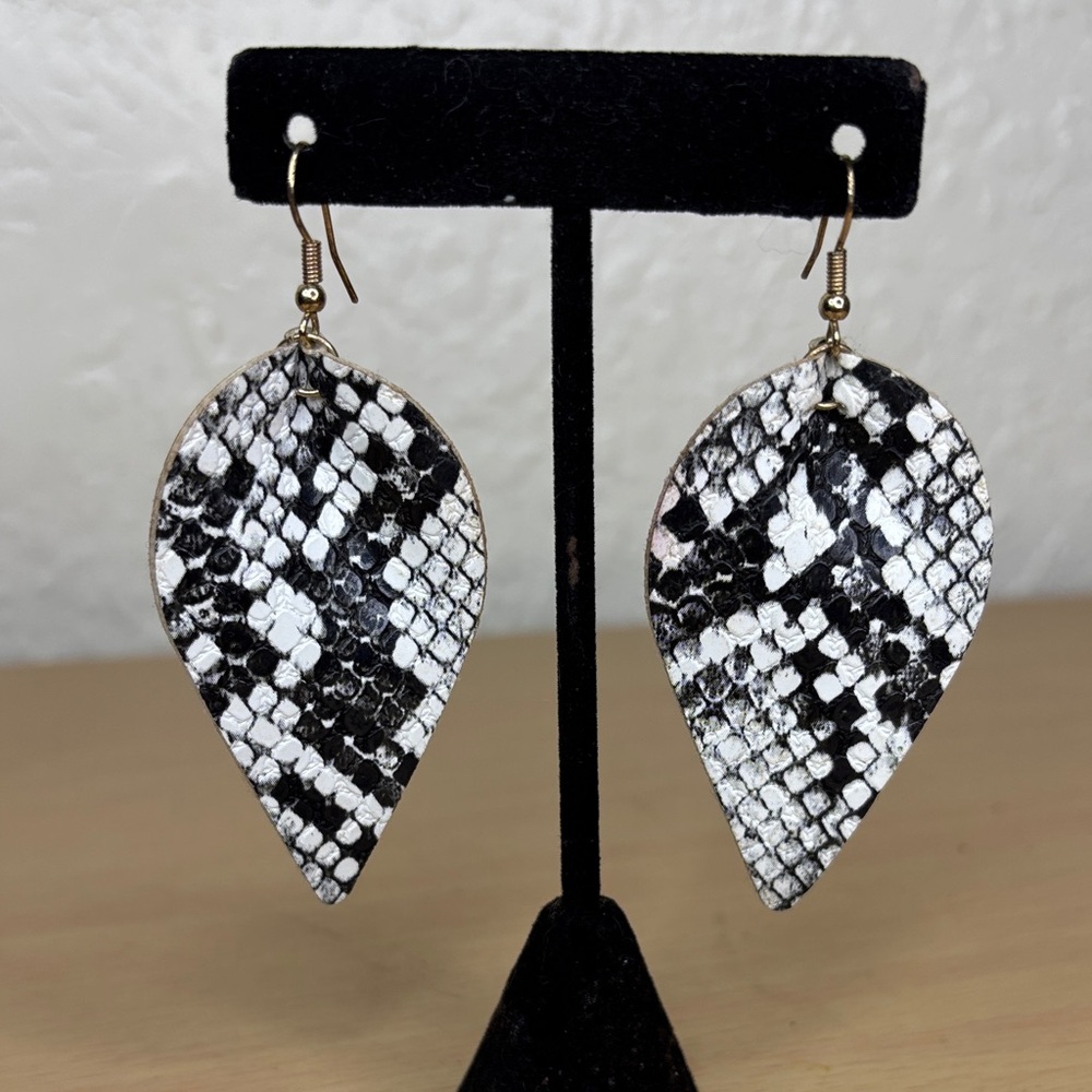 Black and White Snake Print leather Earrings